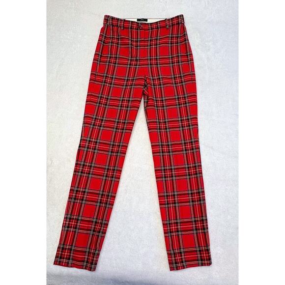 J. Crew High Rise Cameron Red Tartan Plaid Wool Pants Women's Size 4T TALL - Picture 3 of 12